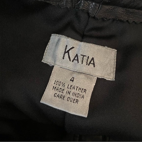 Real genuine leather black high waisted straight leg long pants with pockets - Picture 7 of 14